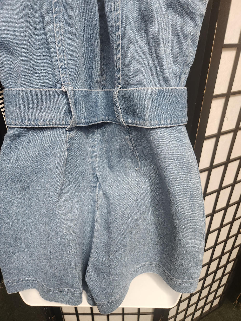 Light Blue Women's Denim Shorts Jumpsuit with Waist Belt